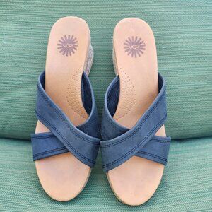 UGG Gwyn Espadrille Wedge Sandals Navy Women’s Size 7 cross leather straps